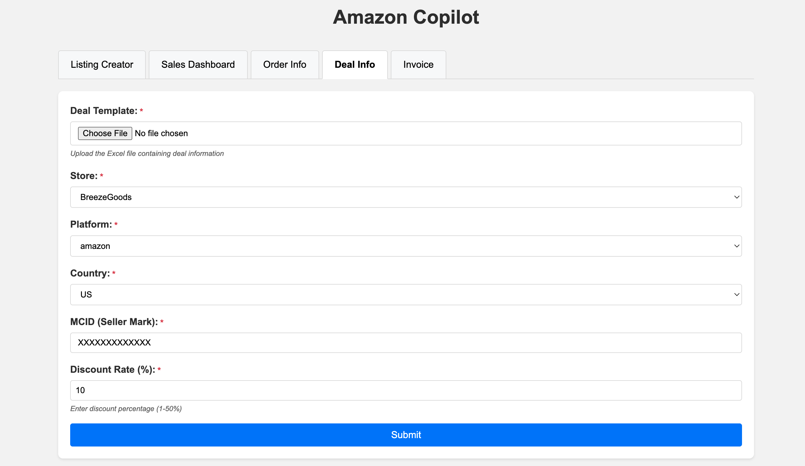 Deal Management Interface